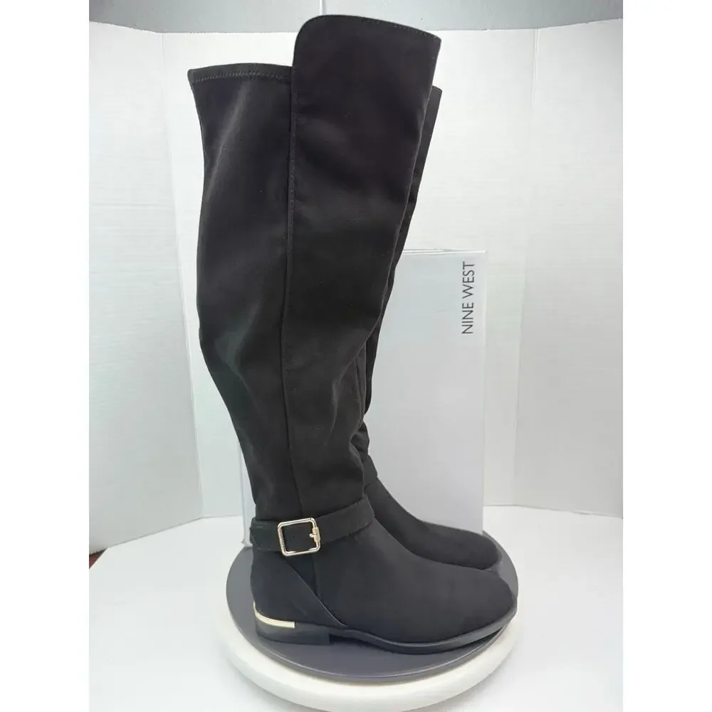 Nine West Andone 2 Womens Sz 7M Wide Calf Black Faux Suede Over-The-Knee‎ Boots
